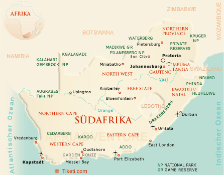 Südafrika Urlaub Karte